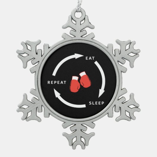 Boxer Boxen Sleep Wiederholen Sport Fan Sprichwort Schneeflocken Zinn-Ornament (Vorderseite)
