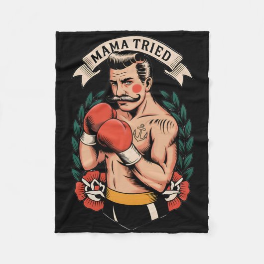 Boxer Boxing American Traditional Tattoo Art Flash Fleecedecke (Vorderseite)