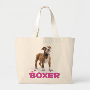 Boxer Braun Weiß Welpenhund Lila Liebe Jumbo Stoffbeutel