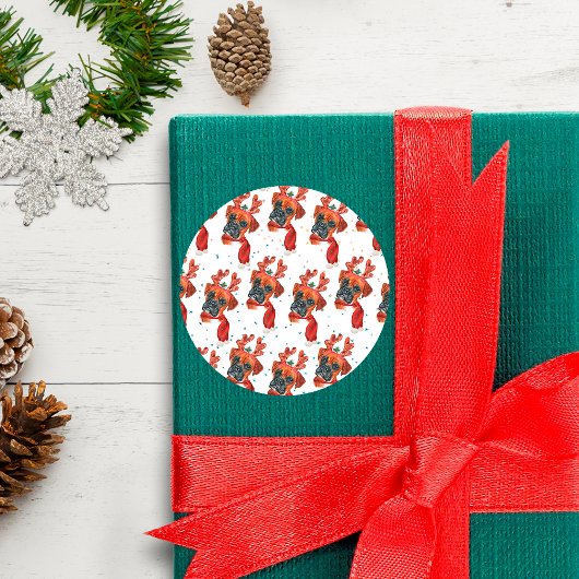 Boxer Breed Watercolor Dog Muster Sterne Weihnacht Runder Aufkleber