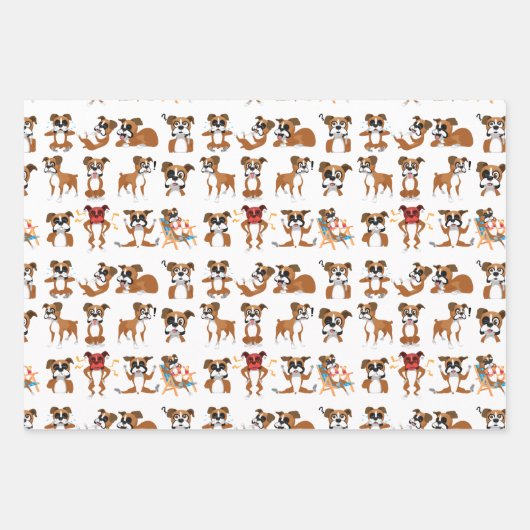 Boxer Cartoon Funny Seamless Geschenkpapier Set (Vorderseite 3)