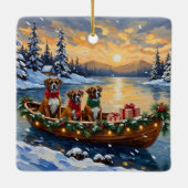 Boxer Christmas Boat Holiday Keramikornament (Rückseite)