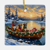 Boxer Christmas Boat Holiday Keramikornament (Vorderseite)