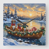 Boxer Christmas Boat Holiday Quadratische Wanduhr (Vorderseite)