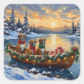 Boxer Christmas Boat Holiday Quadratischer Aufkleber (Vorderseite)