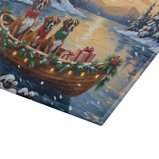 Boxer Christmas Boat Holiday Schneidebrett (Ecke)