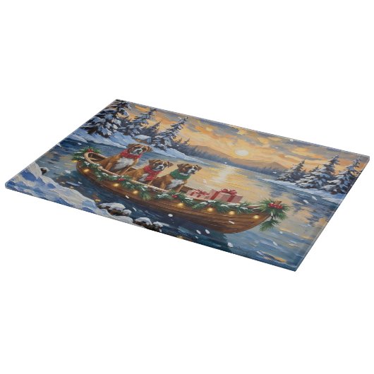 Boxer Christmas Boat Holiday Schneidebrett (Ecke)