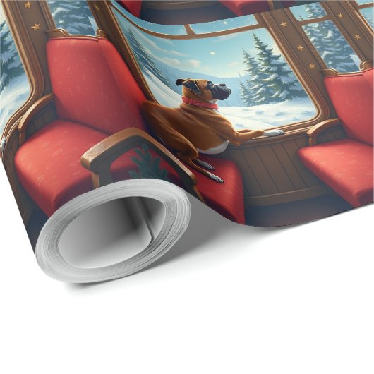 Boxer Christmas Eve Train Ride Painting Geschenkpapier (Rolleneckpunkt)