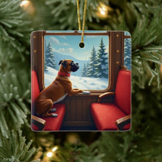Boxer Christmas Eve Train Ride Painting Keramikornament (Baum)