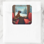 Boxer Christmas Eve Train Ride Painting Quadratischer Aufkleber (Tasche)