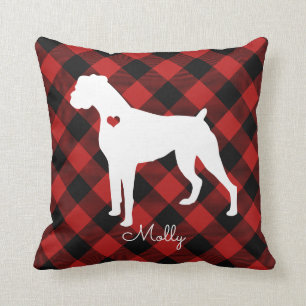 Boxer Christmas Karierter Hundename Kissen