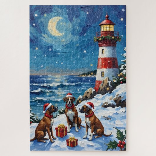 Boxer Christmas Lighthouse Holiday Puzzle (Vertikal)