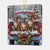 Boxer Christmas Red Truck Holiday Keramikornament (Links)