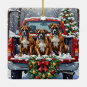 Boxer Christmas Red Truck Holiday Keramikornament (Rückseite)