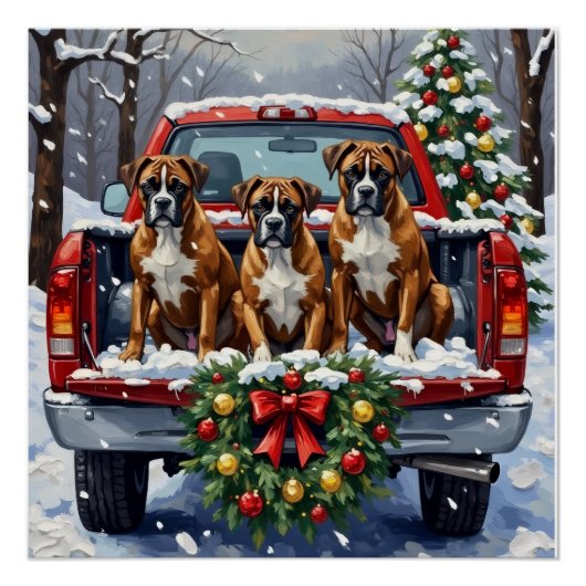 Boxer Christmas Red Truck Holiday Poster (Vorderseite)