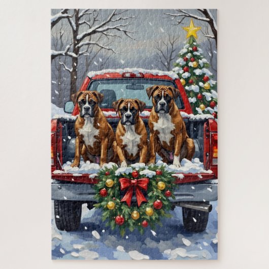 Boxer Christmas Red Truck Holiday Puzzle (Vertikal)