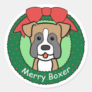 Boxer Christmas Runder Aufkleber