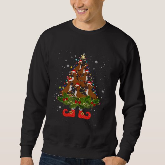 Boxer Christmas Tree Lights Santa Hat Dog Sweatshirt (Vorderseite)