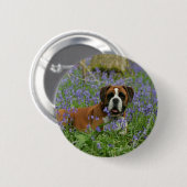 Boxer, der in Bluebells legt Button (Vorne & Hinten)