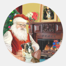 Boxer des Weihnachtsmanns (natürliche Ohren) Runder Aufkleber