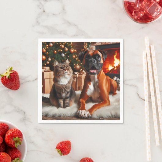 Boxer Dog and Cat Christmas Serviette (Beispiel)