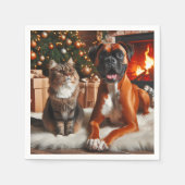 Boxer Dog and Cat Christmas Serviette (Vorderseite)