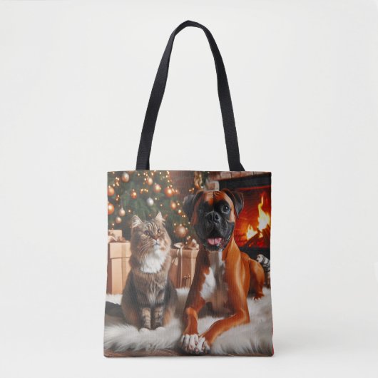 Boxer Dog and Cat Christmas Tasche (Vorderseite)