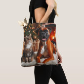 Boxer Dog and Cat Christmas Tasche (Von Nahem)