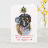 Boxer Dog and Mistletoe Christmas Art Karte (Gelbe Blume)