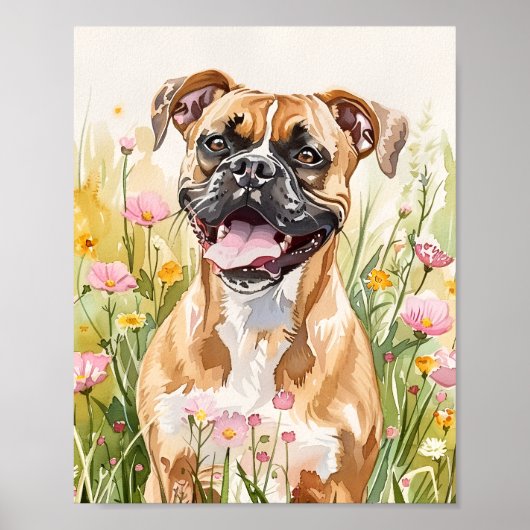 Boxer Dog Aquarell Print - Niedliche Boxer Wall Ar Poster (Vorne)