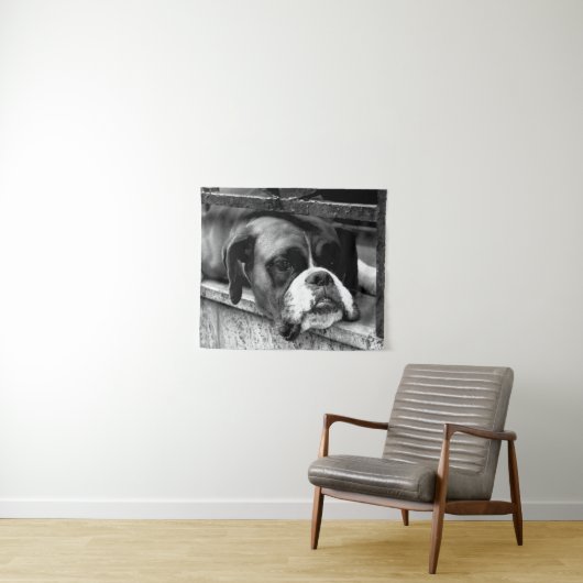 Boxer Dog auf Windows wtcna Wandteppich (Beispiel (Horizontal))