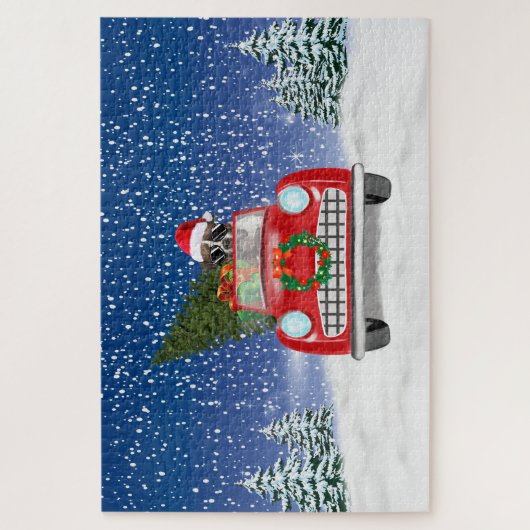 Boxer Dog Autofahrer im Schnee Weihnachten Jigsaw  Puzzle (Vertikal)