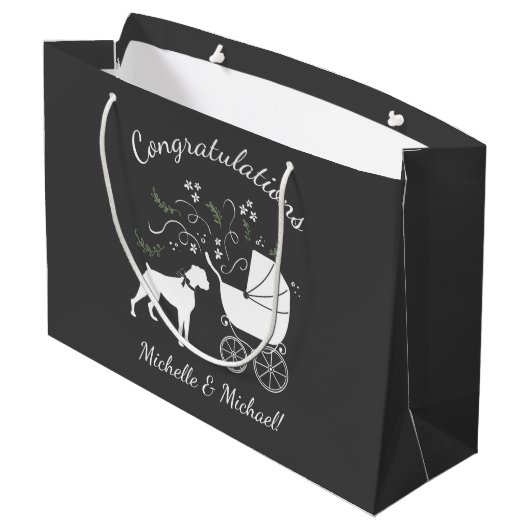 Boxer Dog Baby Dusche Welpe Grau Große Geschenktüte (Rückseite Schrägansicht)