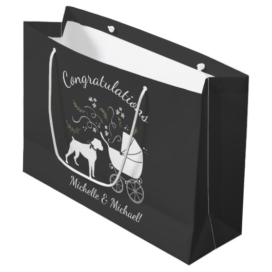 Boxer Dog Baby Dusche Welpe Grau Große Geschenktüte (Vorderseite Schrägansicht)