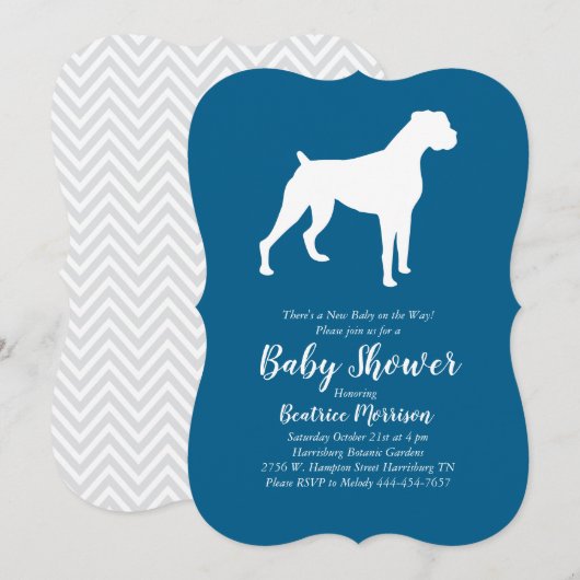 Boxer Dog Baby Shower Blue Boy Einladung (Vorne/Hinten)