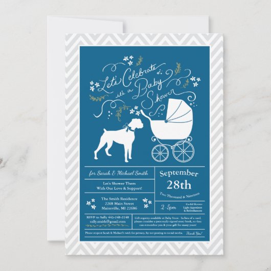 Boxer Dog Baby Shower Blue Boy Einladung (Vorderseite)