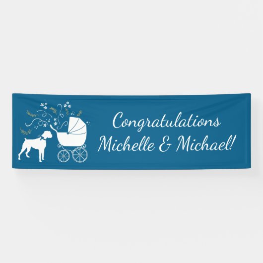 Boxer Dog Baby Shower Welpe Blue Boy Banner (Horizontal)