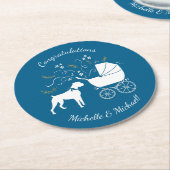 Boxer Dog Baby Shower Welpe Blue Boy Runder Pappuntersetzer (Angewinkelt)