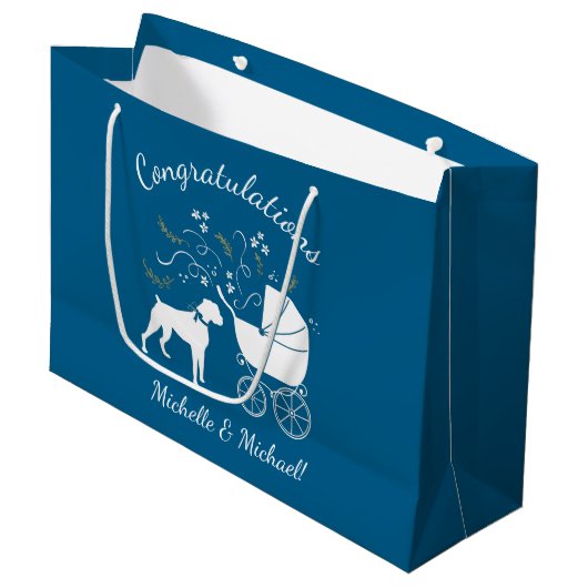 Boxer Dog Babydusche Große Geschenktüte (Vorderseite Schrägansicht)