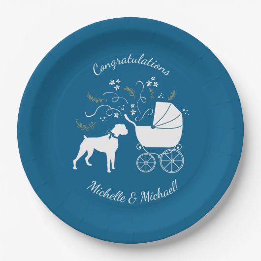 Boxer Dog Babydusche Pappteller (Vorderseite)