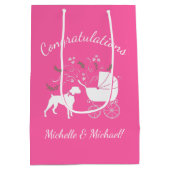 Boxer Dog Babydusche Puppy Pink Girl Mittlere Geschenktüte (Rückseite)