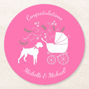 Boxer Dog Babydusche Puppy Pink Girl Runder Pappuntersetzer
