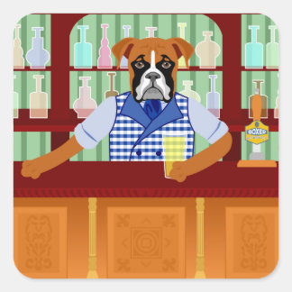Boxer Dog Beer Pub Quadratischer Aufkleber