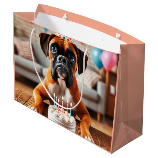Boxer Dog Birthday Fun Große Geschenktüte (Rückseite Schrägansicht)