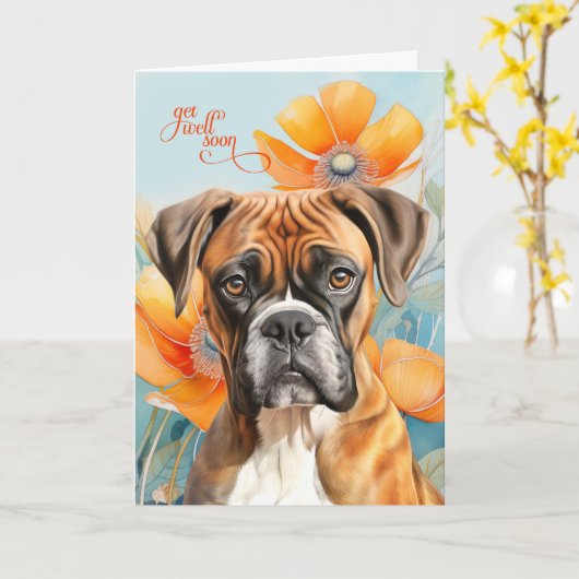 Boxer Dog Bold Orange Poppy Flowers Get Well Karte (Gelbe Blume)