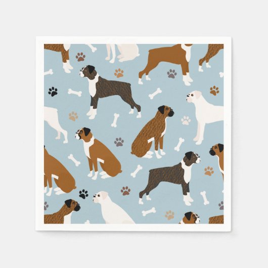 Boxer Dog Bones and Paws Napkins Serviette (Vorderseite)