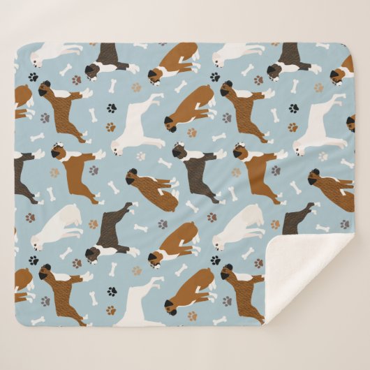 Boxer Dog Bones and Paws Sherpa Blanket Sherpadecke (Vorderseite (Horizontal))
