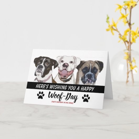 Boxer Dog Breed Birthday Card - Happy Woof Day Karte (Gelbe Blume)