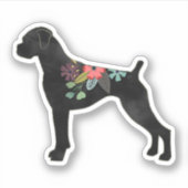 Boxer Dog Breed Natural Boho Floral Silhouette Aufkleber (Vorderseite)
