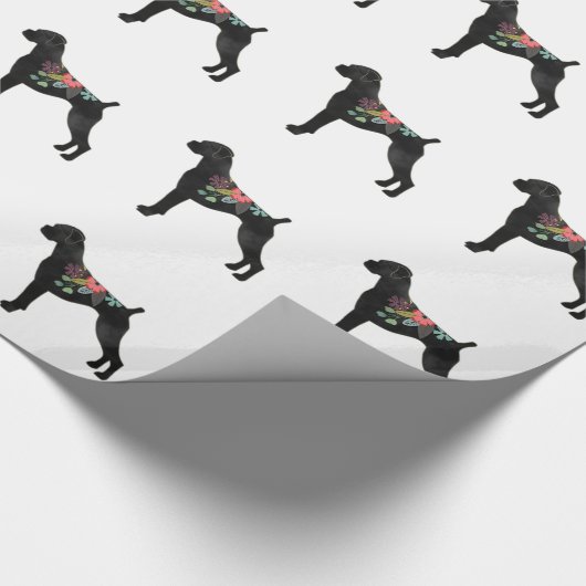 Boxer Dog Breed Natural Boho Floral Silhouette Geschenkpapier (Ecke)